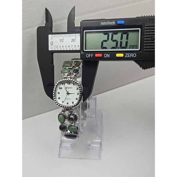 Novelle Gemstone Bracelet Watch Aventurine Blue Cabochon Silver Tone New Battery - Picture 4 of 10